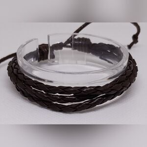 Men's leather bracelet‎ layered braided brown new e35